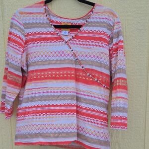 Ruby Rd. Vibrant Striped 3/4 Sleeve Top